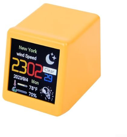 HomeVortex Compact WiFi Weather Clock 1.54 Inch Screen Digital Display Ornament Smart Desktop Decoration with Customizable Themes Night Mode(orange)