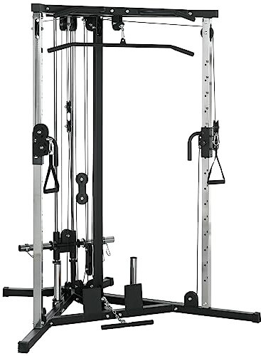 SPORTNOW Multifunktionales Kraftstation Kraftstation mit Klimmzugstange, 15-fach verstellbare Doppel-Riemenscheibe Station für Oberkörper-Fitness, Schwarz