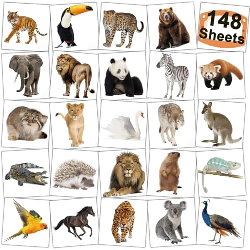 CHARLENT 148 Stück Dschungel Tier Temporäre Tattoos Kinder, Safari Motive | Niedliche Safari Tier Tattoos für Jungen und Mädchen, ideal als Mitgebsel für Geburtstage, Partys und Geschenktüten