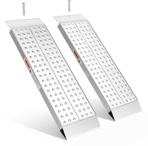 FACHNUO Rampa di carico stabile in alluminio, 100 x 30 cm, capacità di carico 680 kg, antiscivolo per capannone/tosaerba, per spazzaneve e moto, crossbike e ATV, set da 2, colore: Argento
