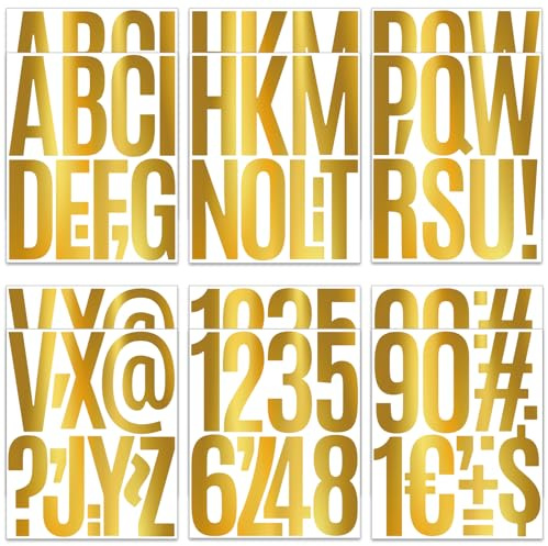 12 Blätter Gold Buchstaben Aufkleber Groß(12.7 cm), Selbstklebende Wasserfester Buchstaben Zahlen Aufkleber,Vinyl Alphabet Stickers für Draußen Drinnen Dekoration Geburtstag