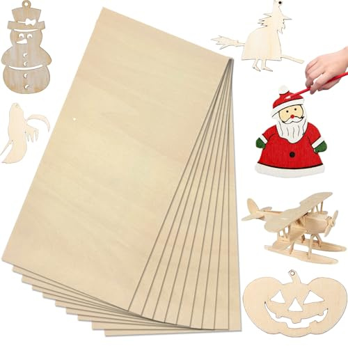 10 PCS Basswood Sheets 200x100x2mm Thin Plywood Sheets Craft Wood Boards Unfinished Wood Board for Woodcraft Model Crafts DIY Engraving Laser Projects Model Making Home Decor Paintings