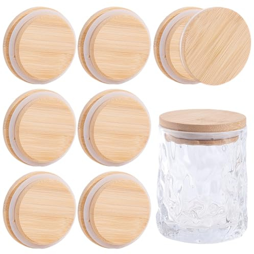NBEADS 8 Stück Bambus Einmachglasdeckel, Luftdichte Deckel Mit Normaler Öffnung Und Silikondichtung Zum Fermentieren Einlegen Und Aufbewahren von Standardgläsern Mit 7cm /2.76 Zoll, Mokassin