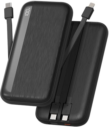 Power Bank 10000mAh, 22.5W PD Fast Charging Slim Portable Charger with Built-in Cables, Ultra-Compact USB C Battery Pack for 17/16/15/14/13, Andriod and More