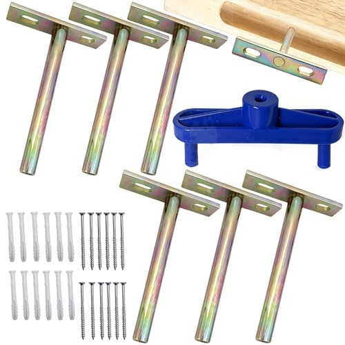 SESIDE 6 Stück Unsichtbare Schwebende Regalhalterungen,unsichtbare Küchenregalhalterung, Länge 10 cm, Φ1cm, Farbverzinkt, 20kg Tragfähigkeit pro Halterpaar, Mittellinien Lokalisator.