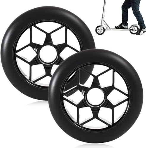 2 Stück Stunt Scooter Rollen 110 mm, Scooter Ersatzräder, 88A Rollerräder für Stunt mit ABEC-9 Lager Aluminium Speichenkern, ErsatzräderScooter Räder Kompatibel für allerleiScooter (Schwarz)