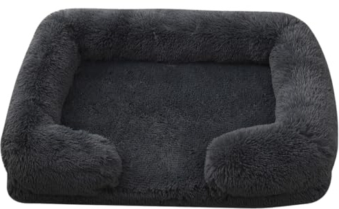 Fluffy Wolke Orthopädisches Hundebett, Hundekissen, für mittelgroße Hunde 2.5-40KG, wasserdichte Innenschicht, erhöhte Ränder, Abnehmbarer, waschbarer Bezug, rutschfest,Grau 2,L 80*53 CM（<15KG）
