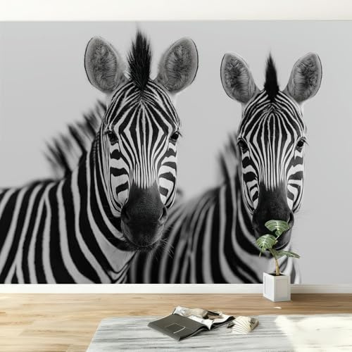 Fotomurales 250 x 175 cm Papel pintado tejido no tejido decorativos Murales Animal Cebra Simple, Moderna Decoración De Pared Sala Cuarto Oficina, Gris