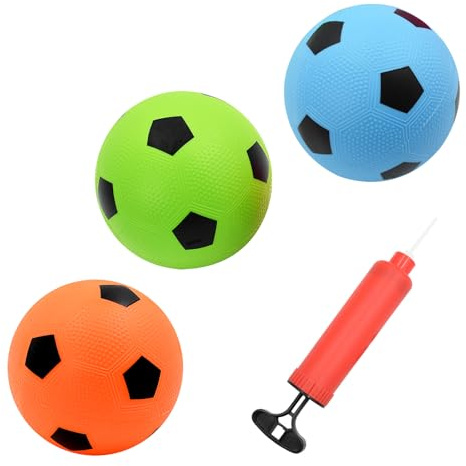 Hyacinthy Paquete de 3 mini balones de fútbol de 15 cm con bomba, balones de fútbol inflables de 3 colores para niños, pelota de jardín de verano, piscina o playa, juego de deportes al aire libre para
