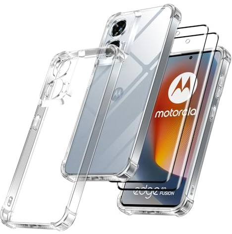 Vauki para Motorola Moto Edge 50 Fusion Funda con 2 Cristal Templado, Soft TPU Case, [Almohadilla de Aire integrada] Antigolpes Antiarañazos Carcasa, Antiamarilleo Cover, Transparente