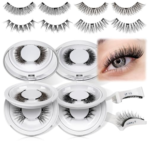 4 paia Ciglia Finte Magnetiche effetto naturale, senza colla, set di ciglia magnetiche riutilizzabili con applicatore, facili da indossare con istruzioni (4 paia A)