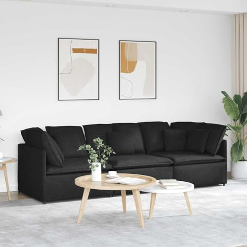 CKioict Modulares Sofa mit Kissen Stoff Schwarz, 3-teiliges Sitzmöbel mit Metallrahmen und Textilbezug für Wohnbereich, Polsterauflage und Schaumstofffüllung bieten Atmungsaktivität