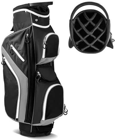 COSTWAY Golf Cart Bag, Golf Trolley Bag with 14 Way Dividers, Cooler Bag, Shoulder Strap and Rain Hood, Lightweight Golf Clubs Strorage Bags for Men & Women