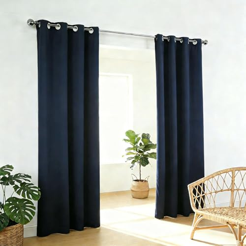 DYINDUN Verdunkelungsvorhang mit Ösen 70 x 155 cm Verdunkelungs Thermo Hitzeschutz, Weich Dicker Gardinen Schlafzimmer mit Ösen Verdunkelung für Wohnzimmer & Schlafzimmer, Dunkelblau