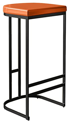 Counterhocker PU Lederpolsterer Barhocker 26/30in Kitchen Island Pub Kaffee -Esshocker mit Metallbein und Fußütze (Orange 1Ps, 75 cm/30 Zoll)