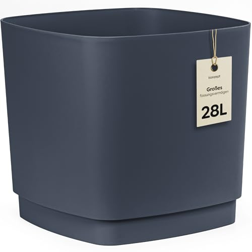 KONZEPT Blumentopf Gross Innen & Außen 34x34cm Anthrazitgrau Pflanzkübel rechteckig 28L Stabiler Übertopf für Zimmerpflanzen & Orchideen