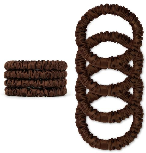 APXEL Silke satin scrunchy, 4 st mullbärssilke smala elastiska scrunchies, hårband hästsvanshållare hår accessoarer ingen skada