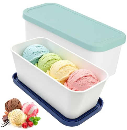 Yuragim 2er-Set Eisbehälter für Speiseeis 2 L, Eiscreme Behälter mit Deckel | Aufbewahrungsbehälter, Gefrierdosen, Eis-Container, wiederverwendbar Gefrierbehälter für selbstgemachtes Eis Sorbet Joghurt