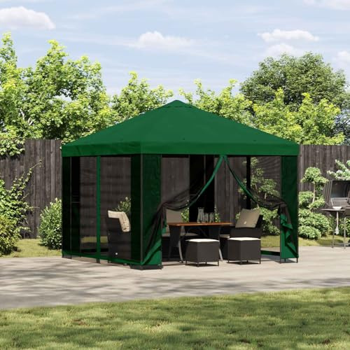 Teenpull Cenador de jardín de 3 x 3 m, color verde, con paredes laterales, pérgola resistente a la intemperie, con marco de acero resistente y techo resistente al agua, toldo versátil para jardín