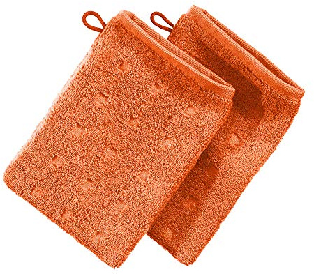 Möve Waschhandschuh Quadretti 2er-Pack Walk-Frottier orange Größe 15x20 cm