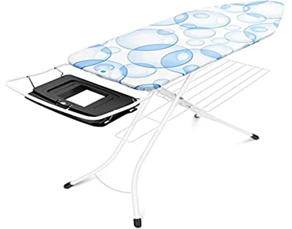 Brabantia - Ironing Board C - Foldable Steam Iron Rest - Adjustable In Height - Non-Slip Rubber Feet - Triple Layer Cotton Cover - Solid Flexible Unit With Linen Rack - Bubbles - 124x45