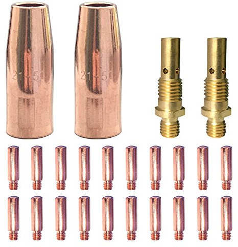 Mig Welding gun accessory 0.035 kit for Lincoln Magnum 100L or Tweco Mini/#1 Mig gun: 20pcs Contact Tips 11-35 0.035 + 2pcs gas nozzles 21-50 1/2 + 2pcs gas diffusers 35-50