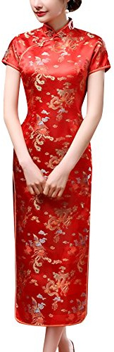 Laogudai Abito da Matrimonio Donna Rosso Cinese a Maniche Corte Qipao Drago Vestito Tradizionale 44