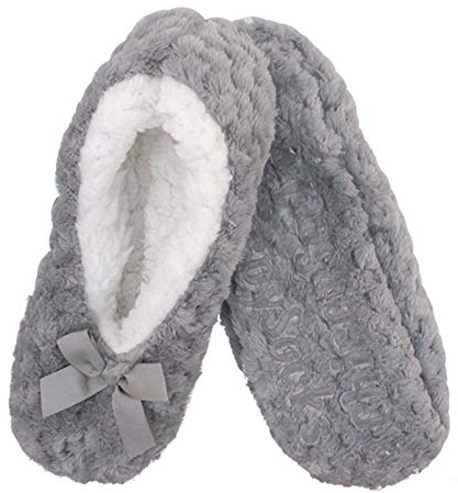 BambooMN Adult Super Soft Warm Cozy Fuzzy Soft Touch Sleeper Slippers Non-Slip Lined Socks – Grey – Large (UK Size 6-7)