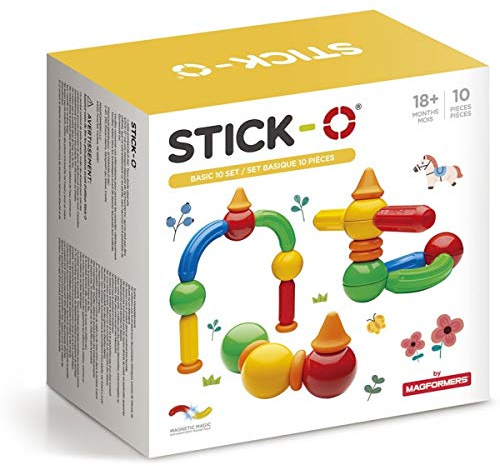 Stick-O Mattoncini magnetici per bambini 1+ anni Giocattoli da costruzione creativi Giocattoli educativi con magnete 20 modelli per ragazze Ragazzi Giocattoli Montessori 10 pezzi