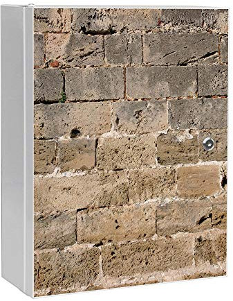 banjado Medizinschrank abschliessbar mit Motiv Steinwand Antik 35x46x15cm - großer Arzneischrank für die Hausapotheke - Medikamentenschrank aus Metall zur Medikamenten Aufbewahrung