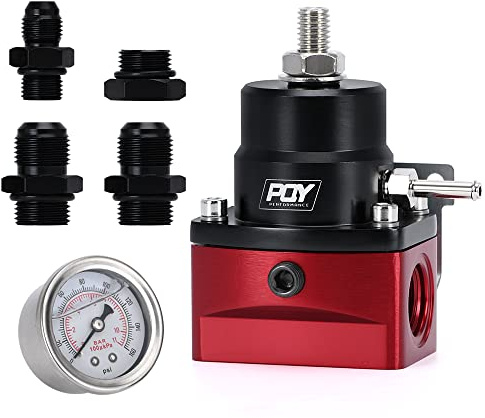 PQY Regulador de presión de combustible AN8 y línea de retorno AN6 + juego de manómetros 0-160PSI negro y rojo