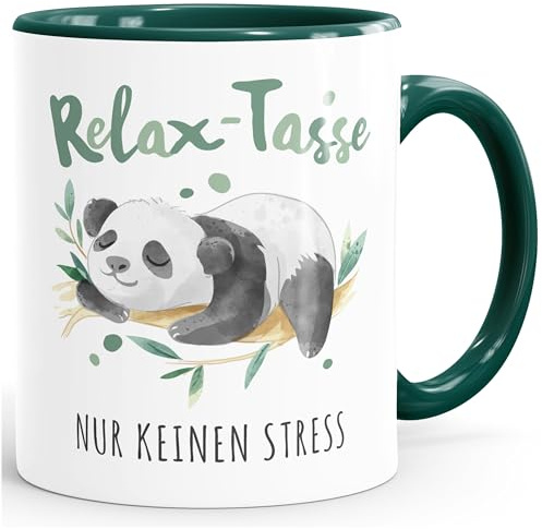 SpecialMe® Kaffebecher Relax-Tasse Panda Spruch Nur keinen Stress | Mama's/Papa's Relaxtasse Inner-gruen Keramik-Tasse