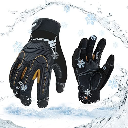 Vgo... Gants de travail hiver chaud impermeables, gants mécaniques résistants au froid et aux vibrations (SL8849FW,9/L,Noir/Doré,1Paire)