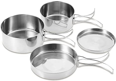 OUKENS Kit de Casseroles Camping,4 pièces Ensemble de Batterie de Cuisine en Acier Inoxydable Portable Camping Pique-Nique en Plein air Casserole Vaisselle Vaisselle Ustensiles de Cuisine