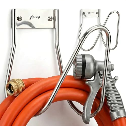JBscoop Garden Hose Holder Stainless Steel Small Wall Mount Garden Hose Hook, Ideal for Water, Air, Hydraulic Hose, Ropes, Extension Cords Heavy Duty & Rust Proof Large Set of 2