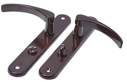Aqbau® Juego de manillas para puerta con placa larga, color marrón, picaporte para puerta