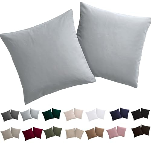 Soifox Kissenbezug 80x80 2er Set - Kopfkissenbezug 80 x 80 Grau 100% Mikrofaser bügelfrei & knitterfrei mit Reißverschluss