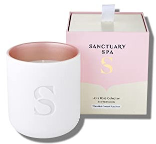 Sanctuary Spa Lily and Rose Candle, Damask Rose, Lily and Palmarosa Scented Ceramic Candle, Natural Shea Wax, 260 g, 45 Hour Burn Time