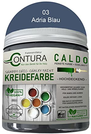 Contura BeGreen 250ml. Kreidefarbe Shabby Chic Möbellack Lack Möbel Farbe Holzlack Natur (03 Adria Blau)