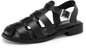 DREAM PAIRS Womens Fisherman Braided Flat Sandals,Black-Pu,11