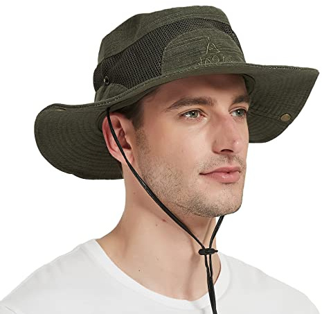 Herr Solhatt Brett Brätte Strandhatt UV Fiskehatt i Bomull, UV-hattar Vandringshatt Safari Hatt Fiskarhatt Unisex Vikbar Andas Trädgårdsmössor
