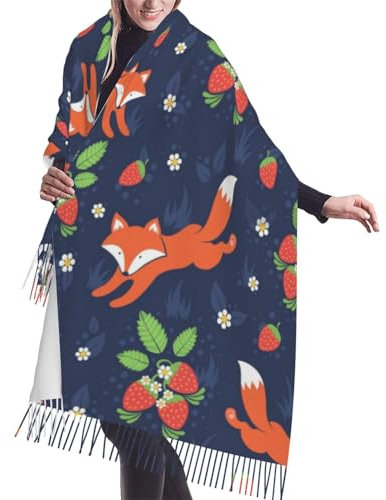 Waldtier Orange Fuchs Damen-Schal mit Fransen, großer Schal mit weichem Kaschmirgefühl, leichte Stola, 196 x 68 cm