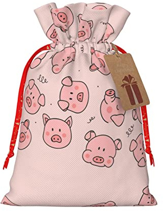Geschenkbeutel mit süßem Schweinchen und Kordelzug, künstlerische Weihnachts-Stoff-Geschenktasche, entzückender Jutebeutel für alle Gelegenheiten, Rosa