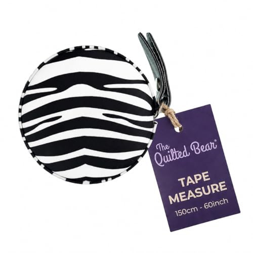 The Quilted Bear Retractable Fabric Tape Measure 150cm/60, Zebra Print | Double Sided Metric & Imperial, Clear Markings, One Press Automatic Retraction, Compact, Lightweight, for Sewing, Body, Craft