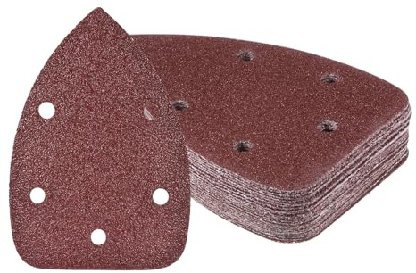 Kozelo Plaquettes de Ponçage Triangulaires à Boucle et Crochet Assortis | 25 Feuilles de Papier de Verre pour Ponceuse à Souris, 40 Grains, Oxyde d'Aluminium, 3,5 x 5,5, 5 Trous