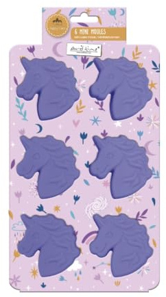 Lot de 6 Mini Moules à Pâtisserie en Silicone Violet, Moule en Forme de Licorne, Spécial Gâteaux d'Anniversaire et fête, Dimension 26x15,9x3,3 cm, Happy Cake