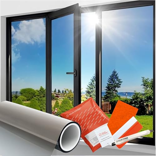 SOLAR SYSTEMS - Sonnenschutzfolie Fenster Innen - Fensterfolie Sonnenschutz Selbstklebend - mit UV- & Hitzeschutz, Wärmedämmend im Winter, Kratzfest, mit Montageset – 100x200 cm