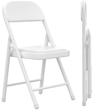 PIPIPOXER Set da 2 sedie pieghevoli in PU, sedia da ufficio pieghevole salvaspazio, Comode Sedia Pieghevole con Seduta Imbottita in Ecopelle, per Interno Esterno Bianco