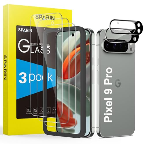 SPARIN 3+2 Stück Schutzfolie für Google Pixel 9 Pro Panzer Schutz Glas mit Kameraschutz und Montage Rahmen, 9H Härte Displayschutzfolie | Schutzfolie mit Kameraschutz und Montage Rahmen, 9H Härte Displayschutzfolie