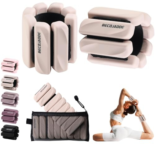 BECOJADDE Wrist Weights for Women Adjustable Ankle Weights Set of 2 (1/2LB Each), Weighted Wristbands for Pilates, Yoga, Walking, Running